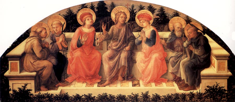 Fra Filippo Lippi Sts Francis,Lawrence,Cosmas or Damian,John the Baptist,Damian or Cosmas,Anthony Abbot and Peter